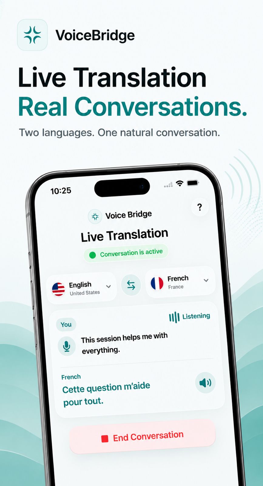 Voice Bridge live translation screen