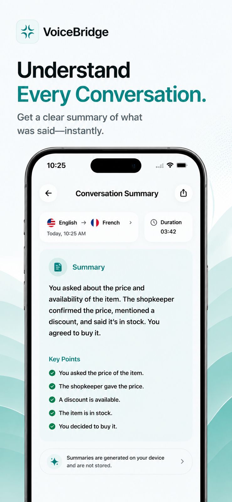 Voice Bridge conversation summary screen